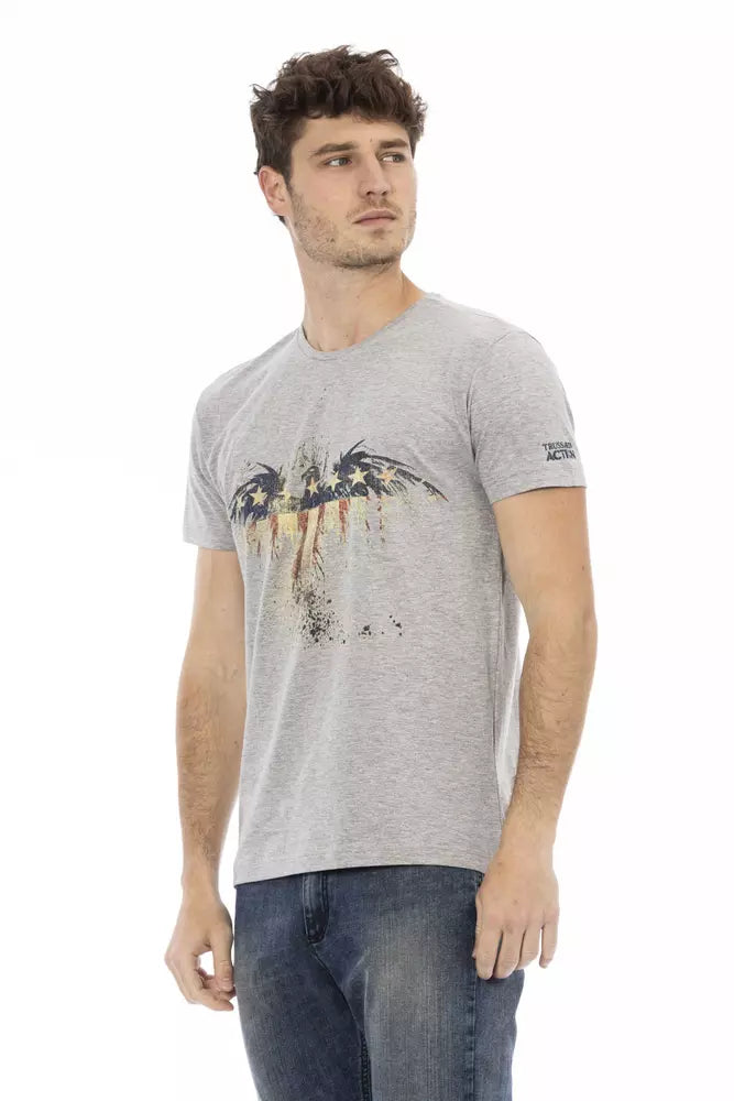 T-shirt gris décontracté Trussardi Action Elevated avec imprimé unique sur le devant