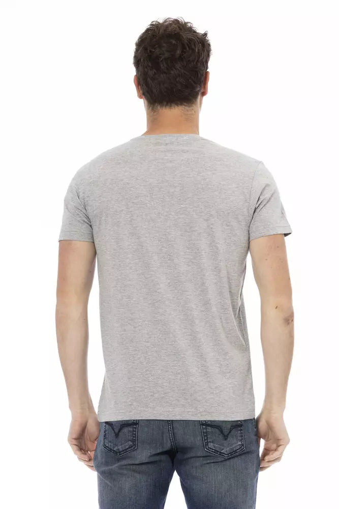 T-shirt gris décontracté Trussardi Action Elevated avec imprimé unique sur le devant