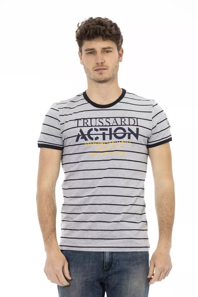 T-shirt gris élégant Trussardi Action avec imprimé chic sur le devant