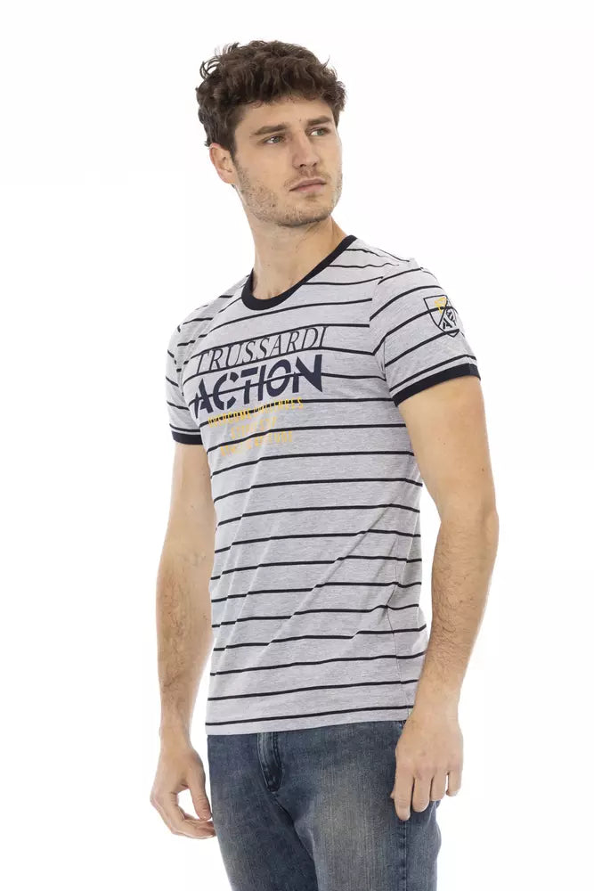 Camiseta elegante gris con estampado elegante en la parte delantera Trussardi Action