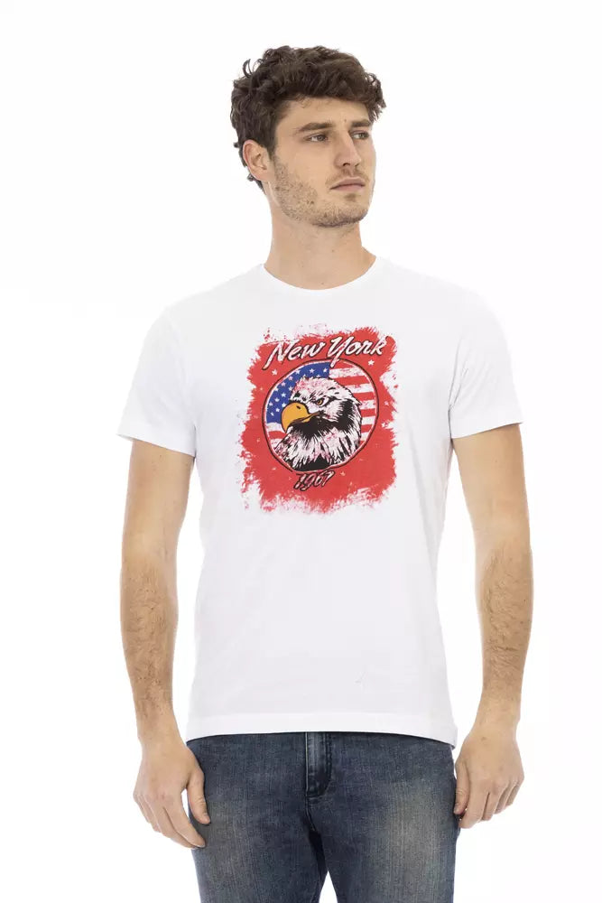 T-shirt blanc élégant à manches courtes avec imprimé sur le devant Trussardi Action