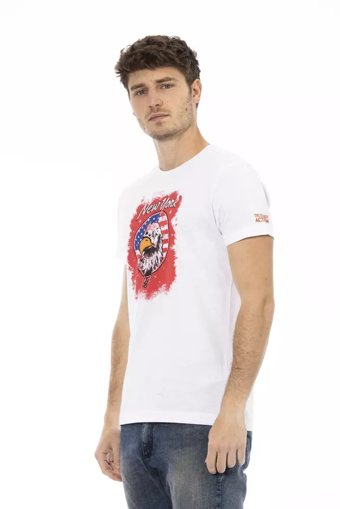 T-shirt blanc élégant à manches courtes avec imprimé sur le devant Trussardi Action