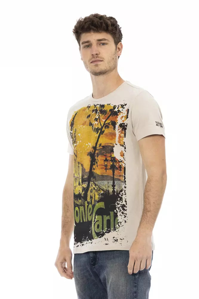 Camiseta Trussardi Action beige de cuello redondo con estampado frontal