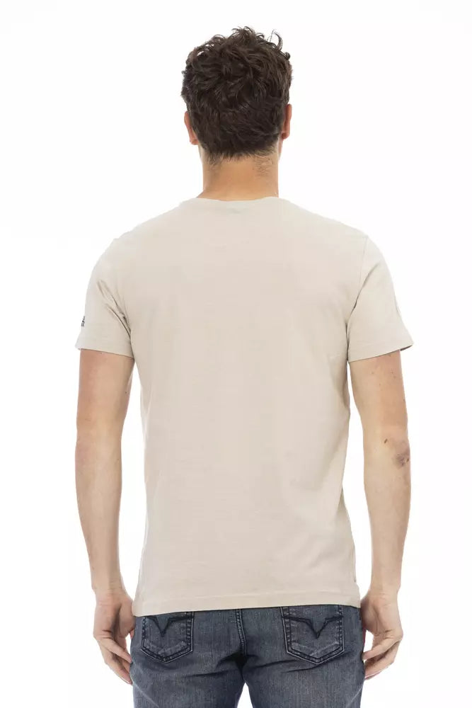 T-shirt beige à col rond Trussardi Action avec imprimé sur le devant