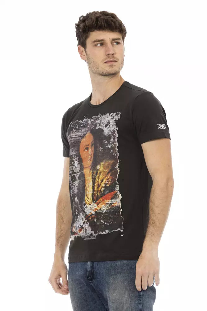 Camiseta con estampado elegante en negro Trussardi Action: la elegancia informal redefinida