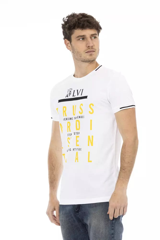 T-shirt blanc élégant Trussardi Action avec imprimé artistique sur le devant