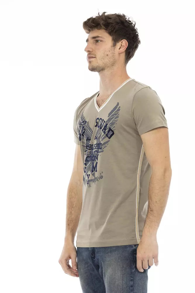 Camiseta Trussardi Action Vivid Green con cuello en V y estampado frontal