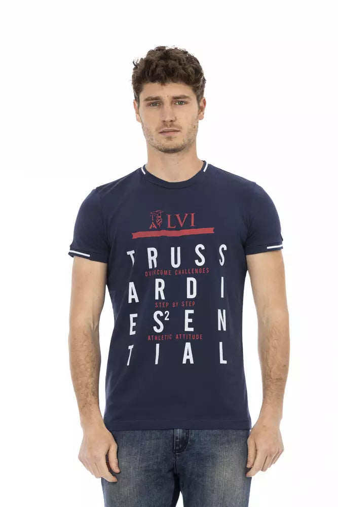 T-shirt bleu à manches courtes Trussardi Action Sleek avec imprimé sur le devant