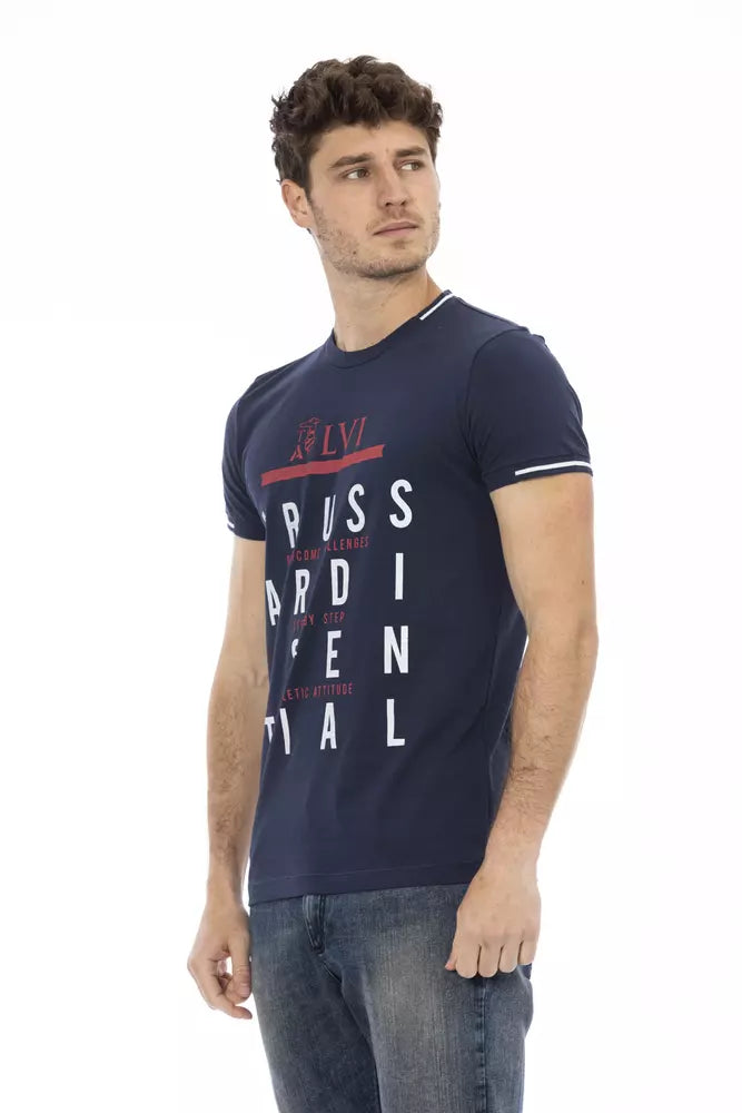 T-shirt bleu à manches courtes Trussardi Action Sleek avec imprimé sur le devant