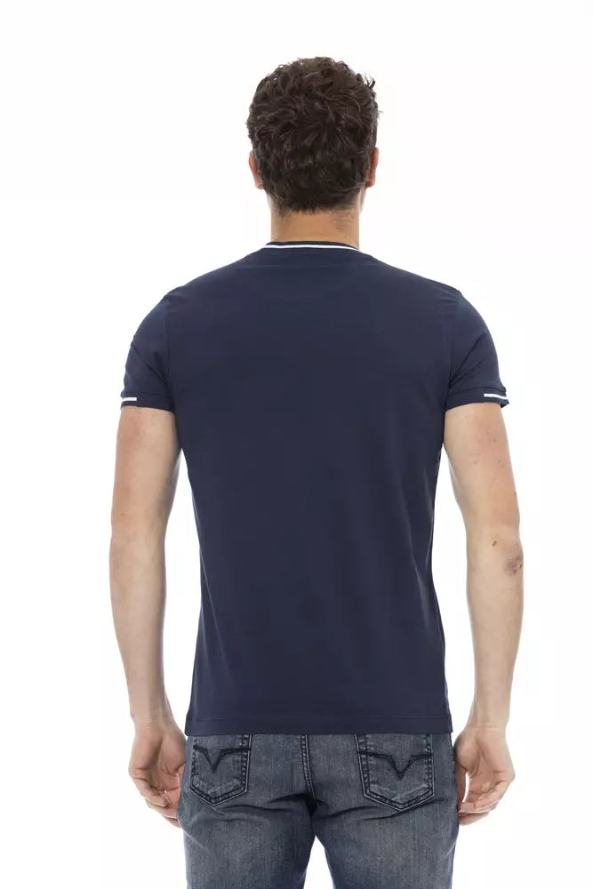 T-shirt bleu à manches courtes Trussardi Action Sleek avec imprimé sur le devant