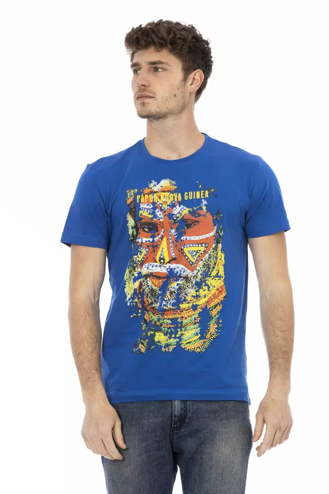 Elegante camiseta azul con estampado frontal Trussardi Action