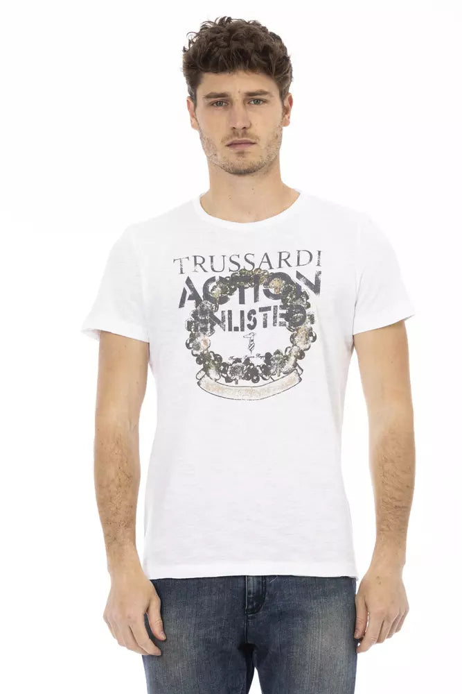 T-shirt blanc Trussardi Action Chic avec imprimé sur le devant