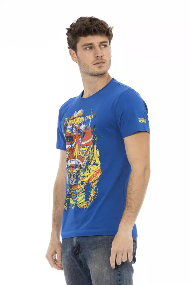 Elegante camiseta azul con estampado frontal Trussardi Action