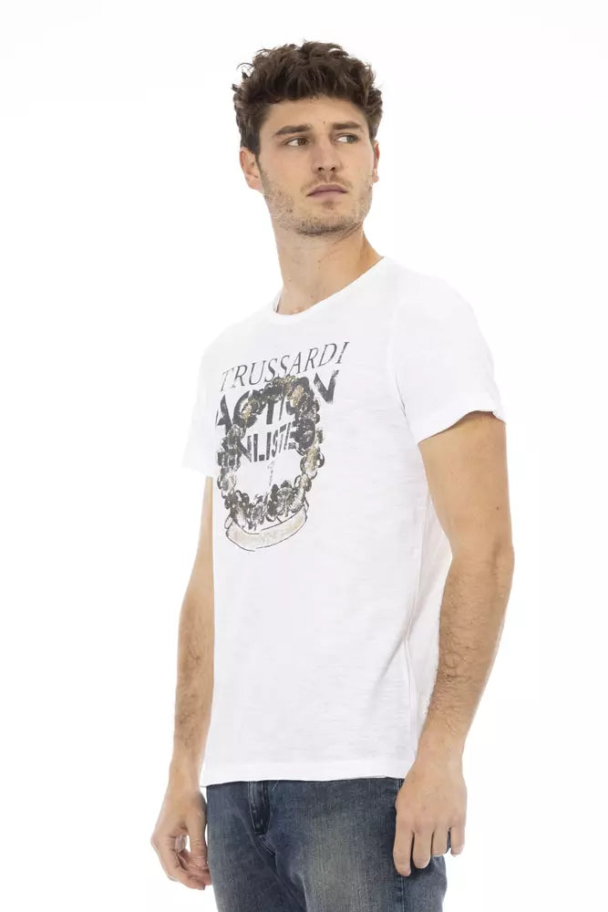 T-shirt blanc Trussardi Action Chic avec imprimé sur le devant