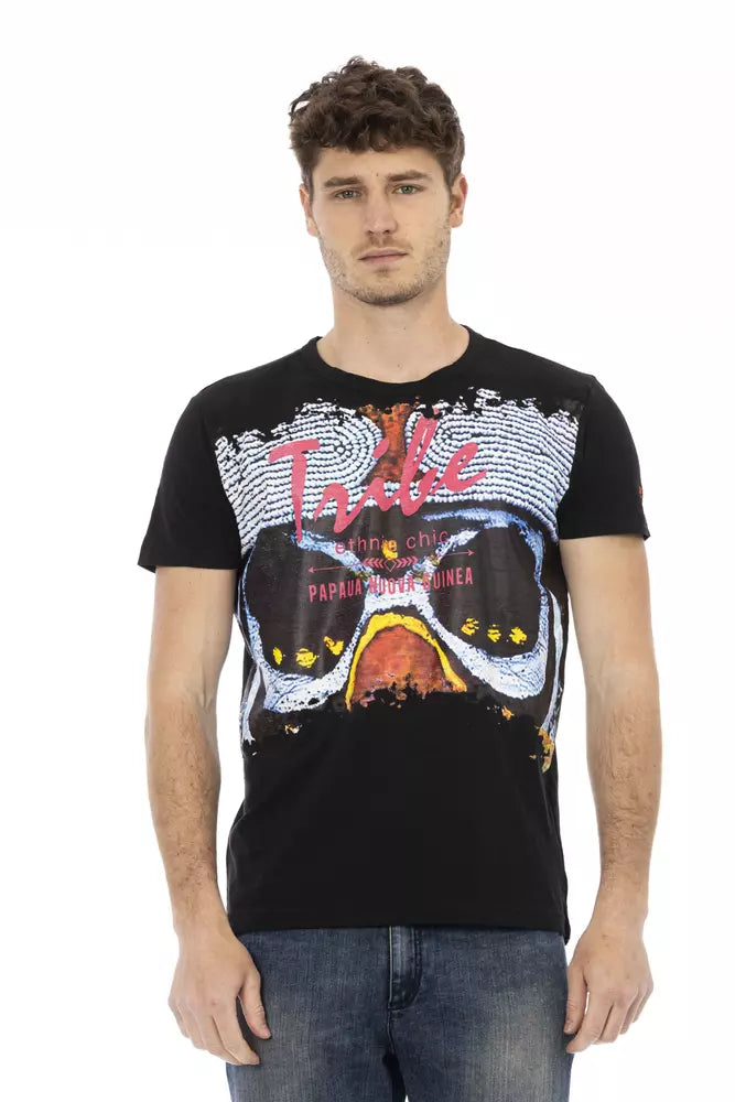 Trussardi Action Elevate Your Style: camiseta negra con estampado llamativo