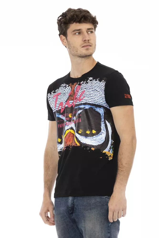 Trussardi Action Elevate Your Style: camiseta negra con estampado llamativo