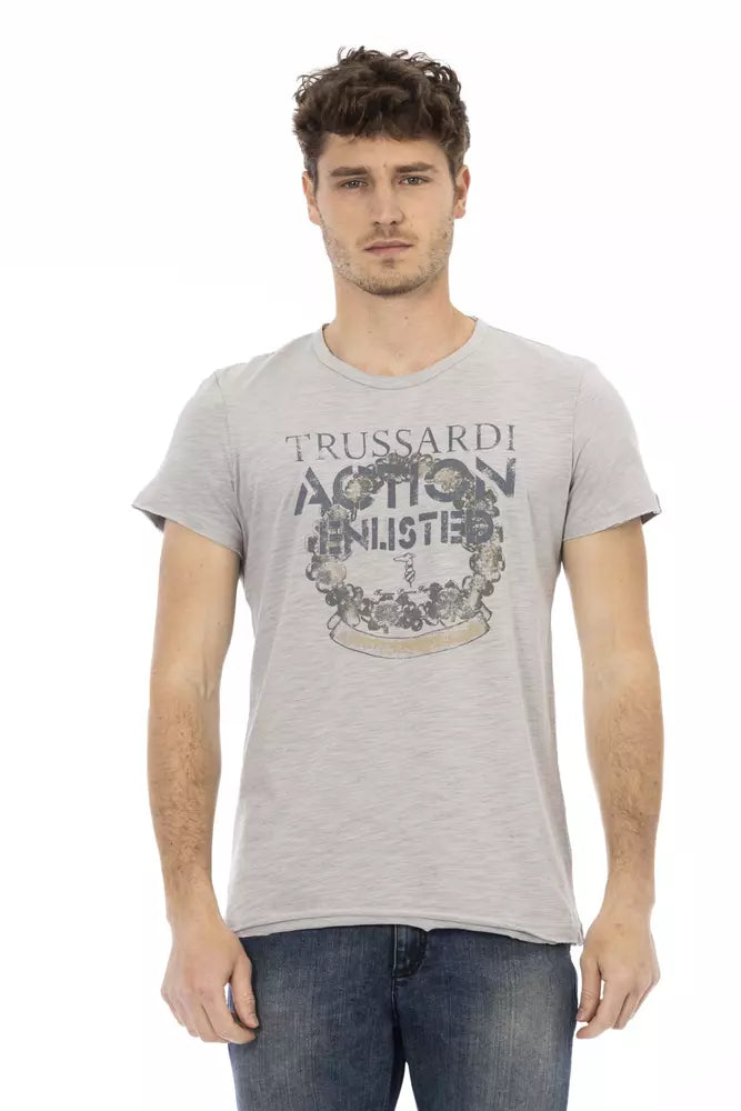 Camiseta elegante de manga corta gris con estampado Action de Trussardi