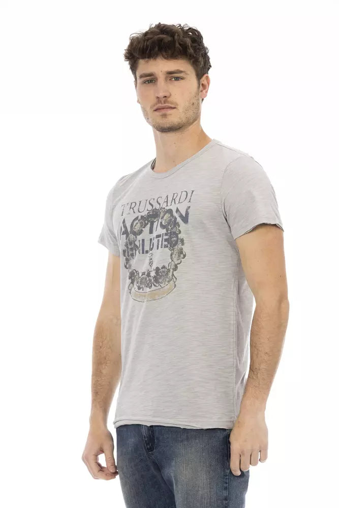 Camiseta elegante de manga corta gris con estampado Action de Trussardi