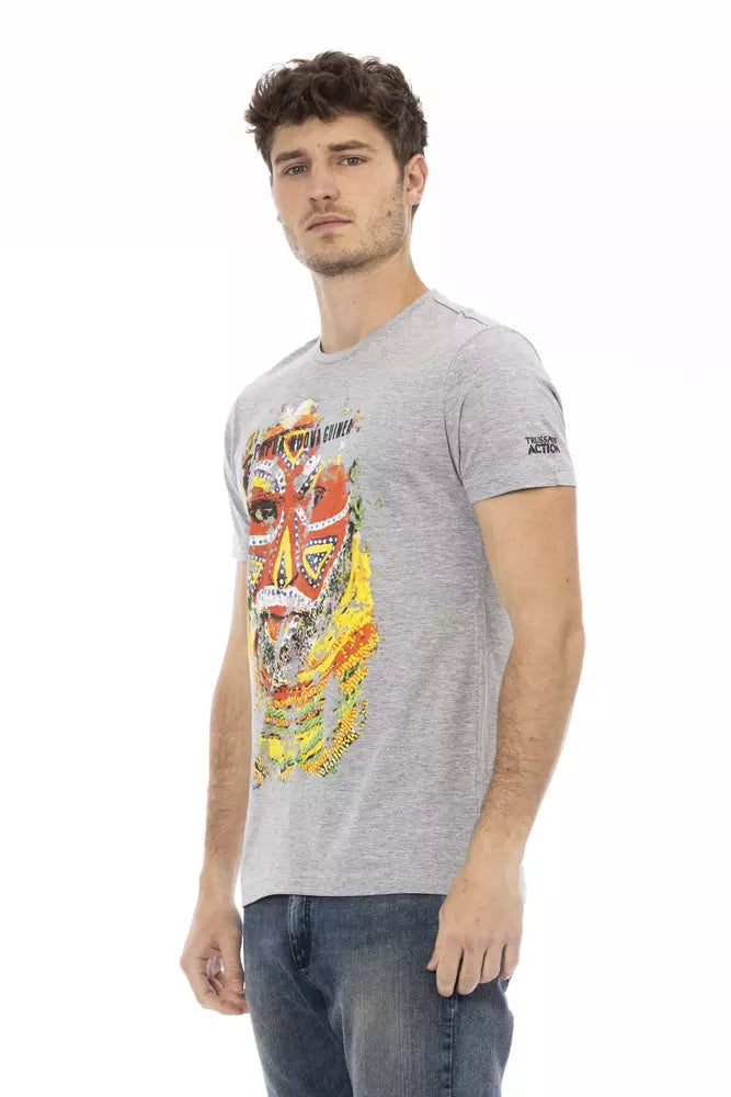 Camiseta elegante de manga corta gris Trussardi Action para hombre