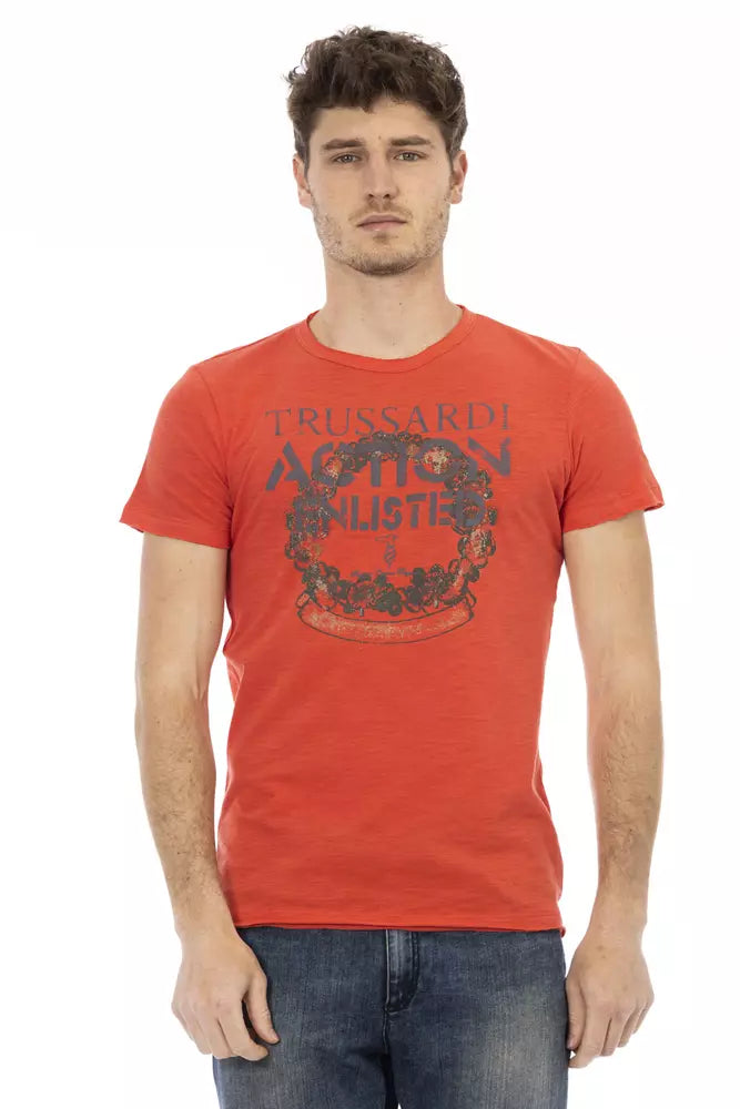 T-shirt Trussardi Action Sleek rouge à col rond avec imprimé sur le devant