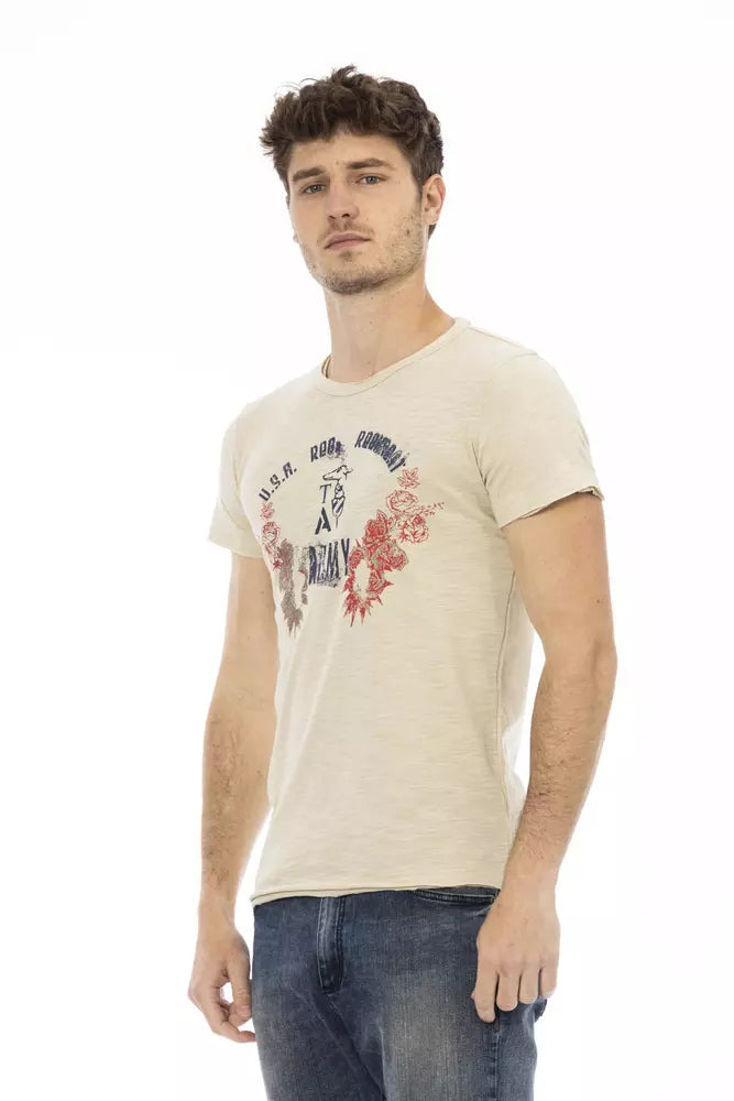 Camiseta de manga corta en mezcla de algodón beige Trussardi Action