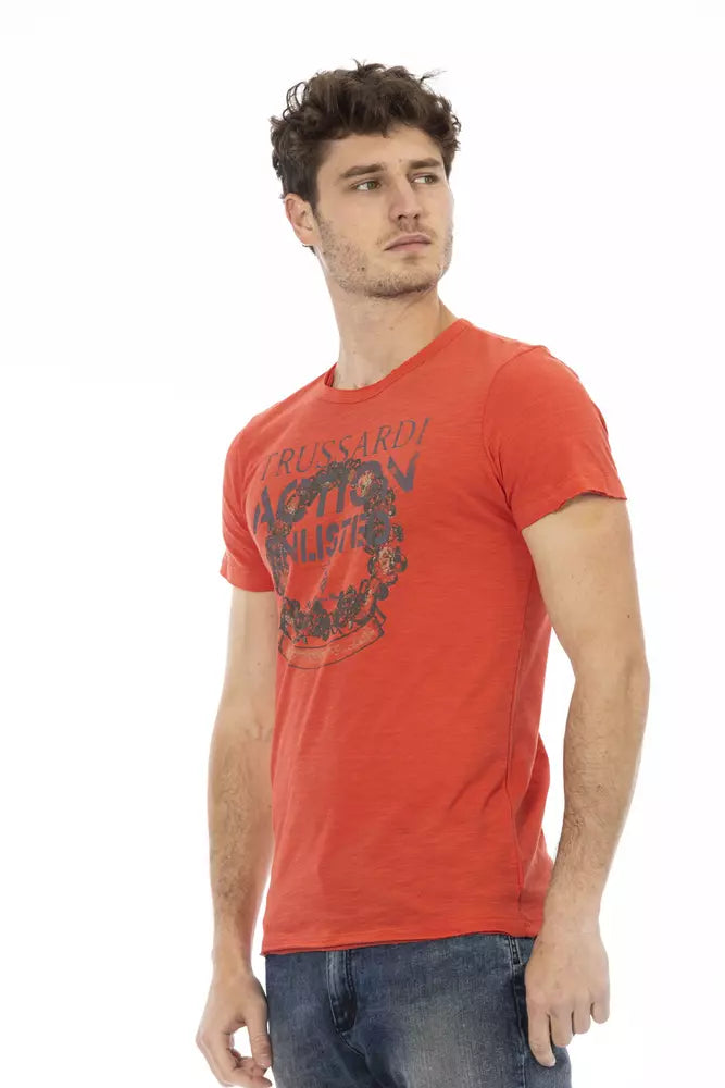 T-shirt Trussardi Action Sleek rouge à col rond avec imprimé sur le devant