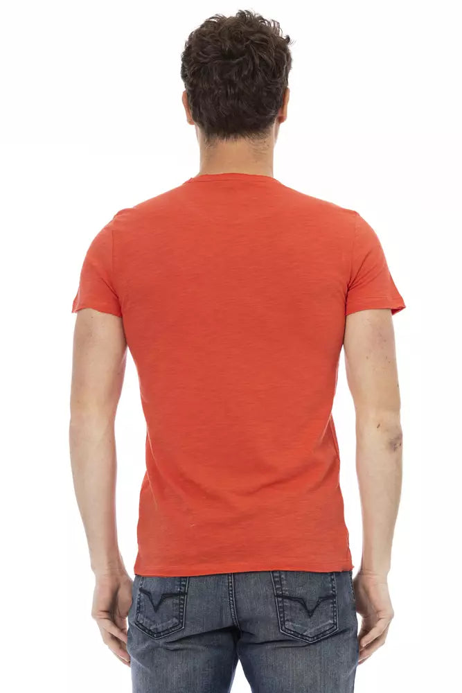 T-shirt Trussardi Action Sleek rouge à col rond avec imprimé sur le devant