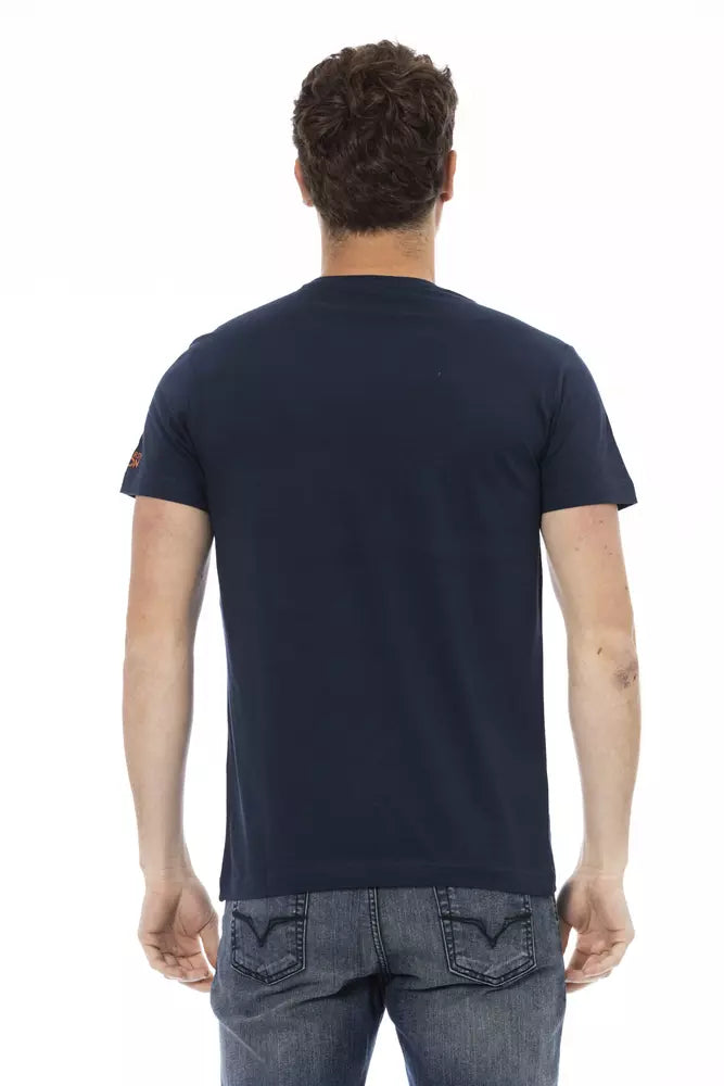 T-shirt bleu à manches courtes Trussardi Action Chic avec imprimé sur le devant