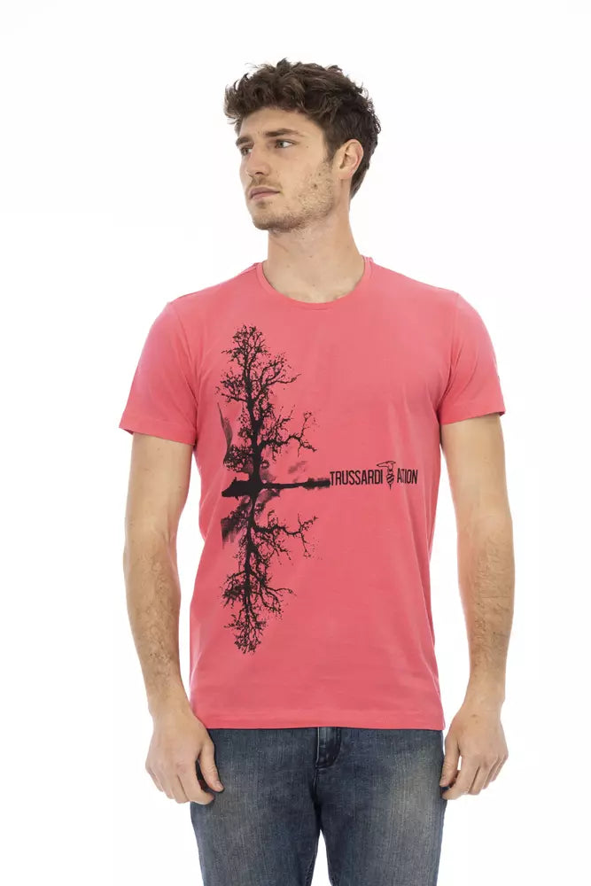 Camiseta de manga corta Trussardi Action Chic en color rosa con estampado exclusivo en el frente