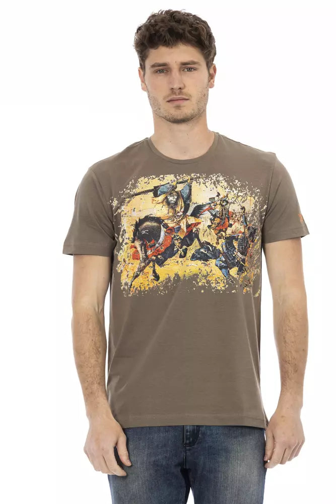 T-shirt marron élégant Trussardi Action avec imprimé chic sur le devant