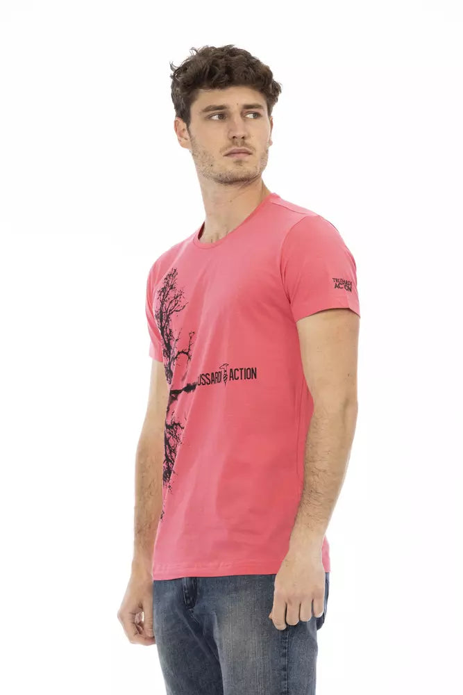 Camiseta de manga corta Trussardi Action Chic en color rosa con estampado exclusivo en el frente