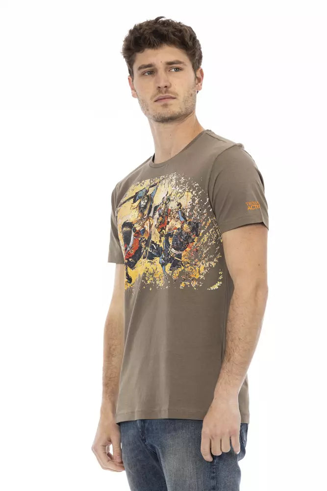 Elegante camiseta marrón con estampado elegante en la parte delantera de Trussardi Action