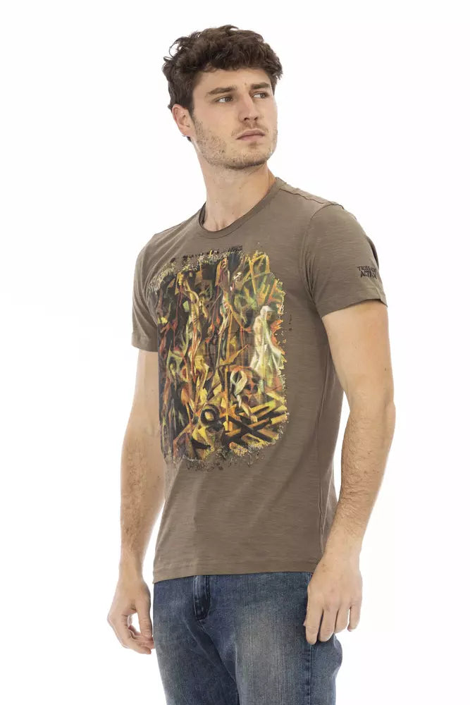 Elegante camiseta marrón con estampado elegante en la parte delantera de Trussardi Action