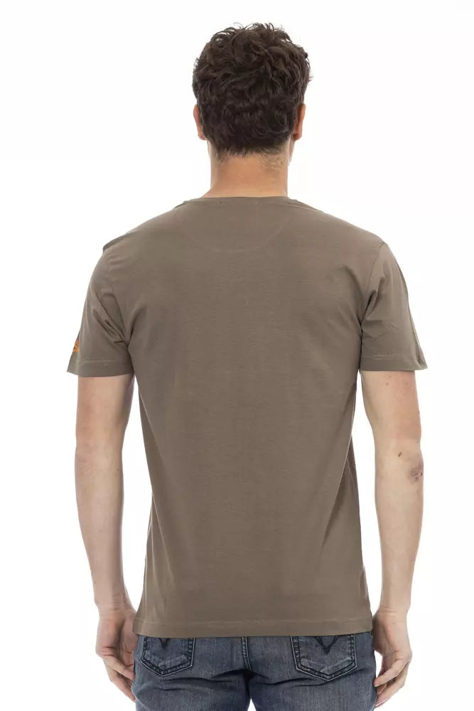 T-shirt marron élégant Trussardi Action avec imprimé chic sur le devant