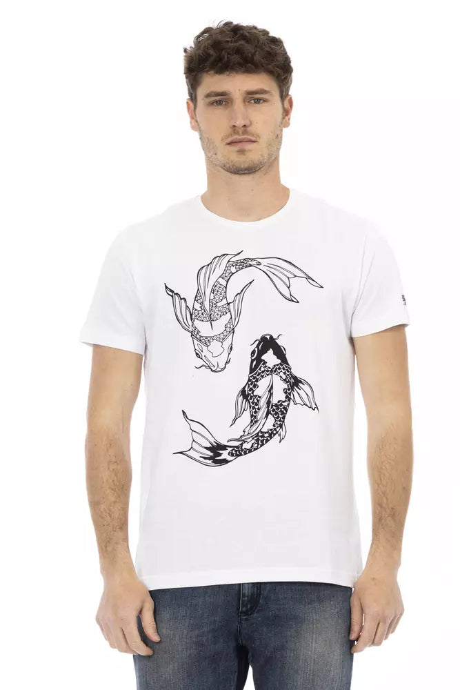 T-shirt blanc à col rond en coton Trussardi Action Chic