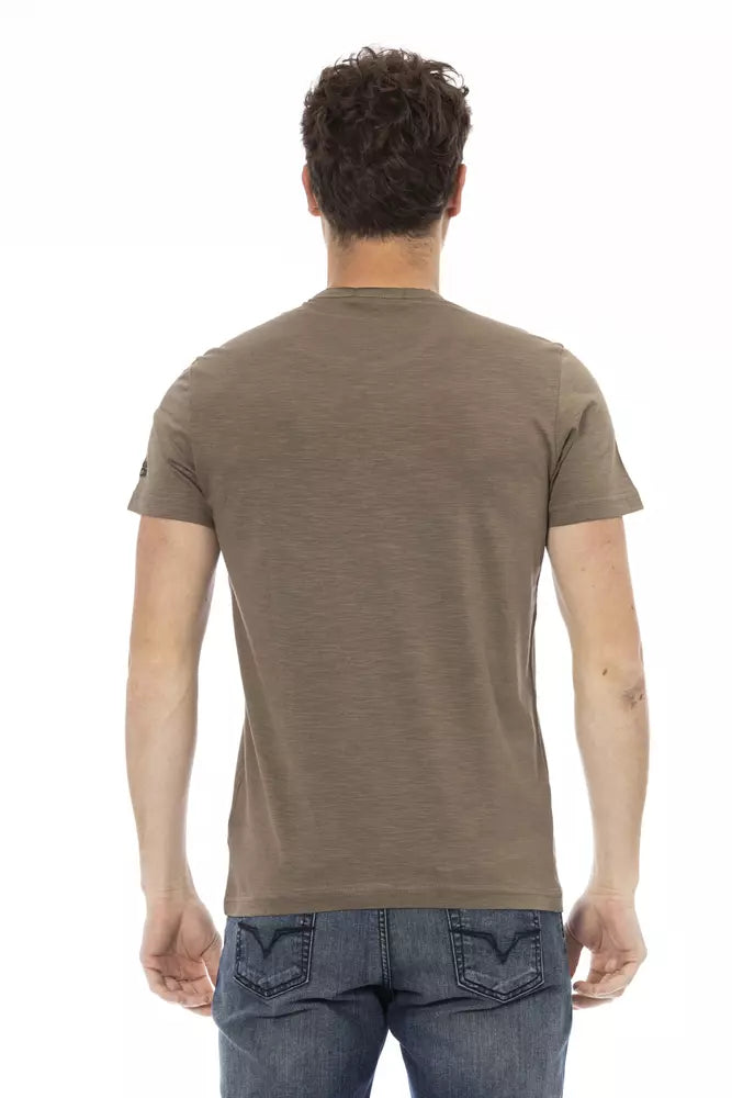 T-shirt marron élégant Trussardi Action avec imprimé chic sur le devant