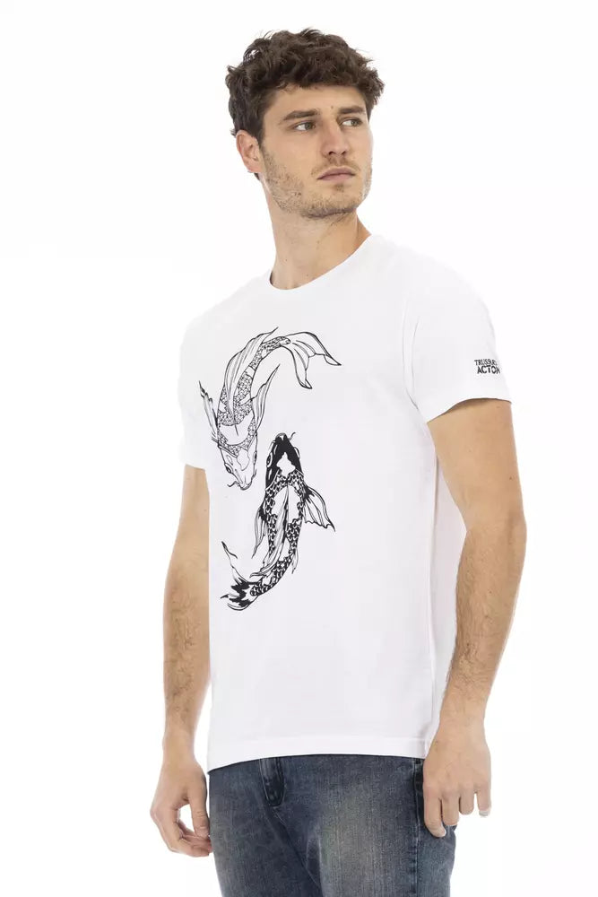 T-shirt blanc à col rond en coton Trussardi Action Chic