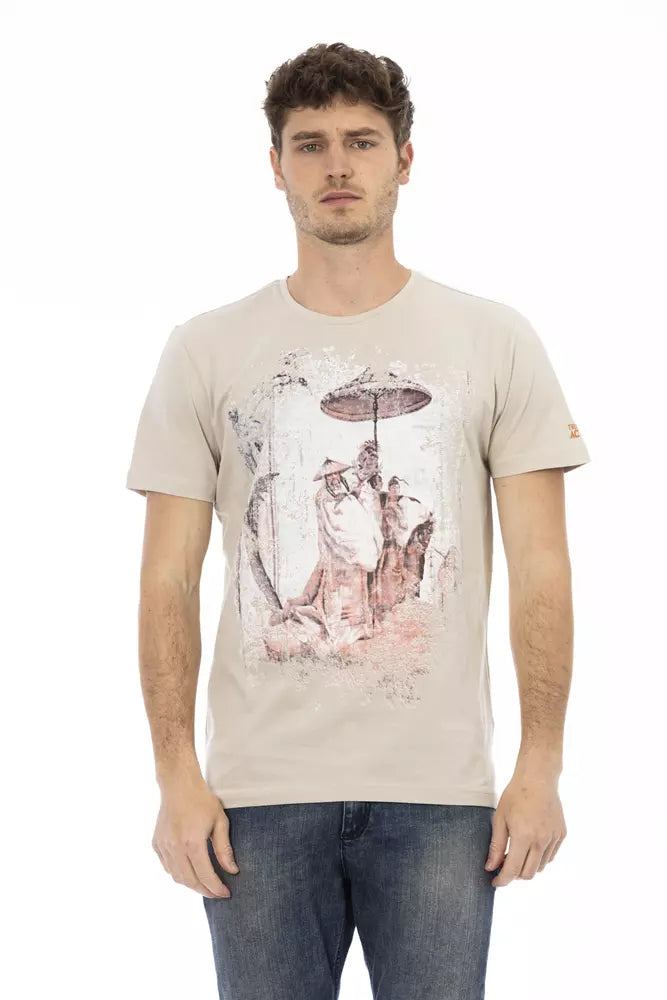 T-shirt de luxe à manches courtes Trussardi Action beige avec imprimé sur le devant