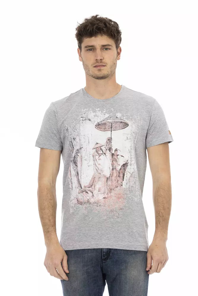 T-shirt Trussardi Action Chic en coton mélangé gris avec imprimé artistique sur le devant