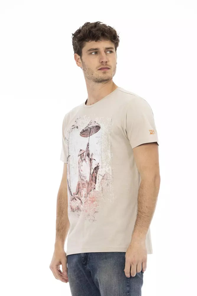 Camiseta de lujo de manga corta con estampado frontal en beige Trussardi Action