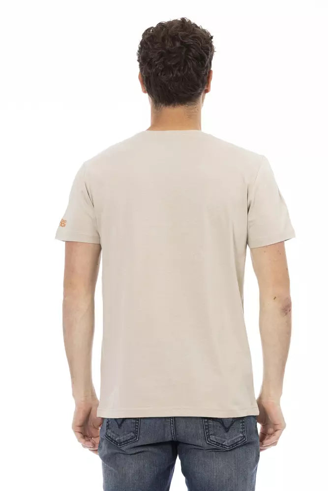 T-shirt de luxe à manches courtes Trussardi Action beige avec imprimé sur le devant