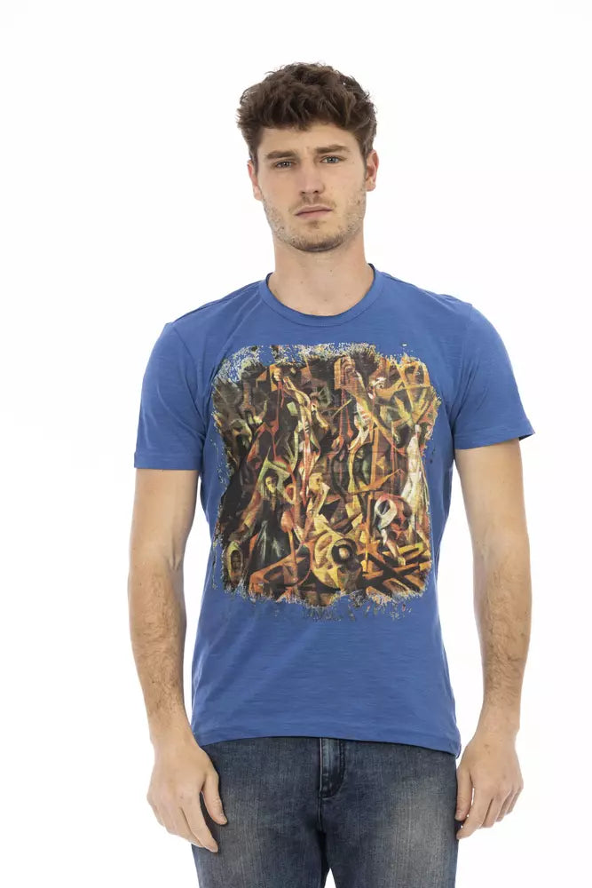 T-shirt bleu sophistiqué Trussardi Action avec imprimé sur le devant