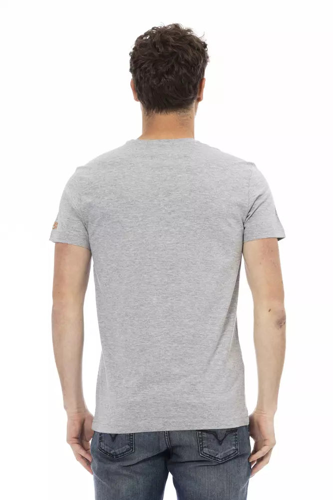 T-shirt Trussardi Action Chic en coton mélangé gris avec imprimé artistique sur le devant