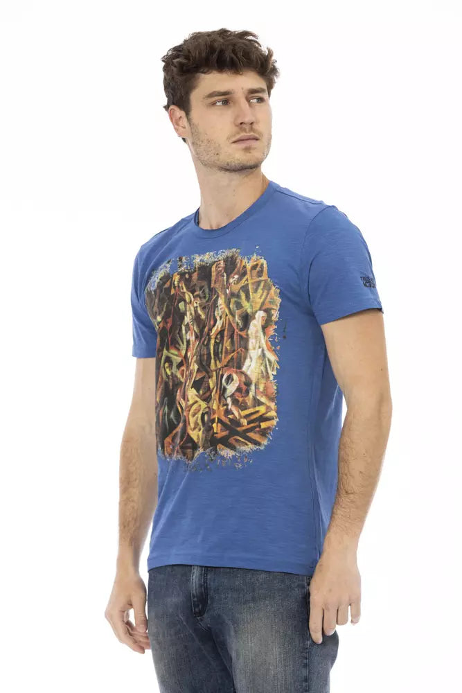 T-shirt bleu sophistiqué Trussardi Action avec imprimé sur le devant