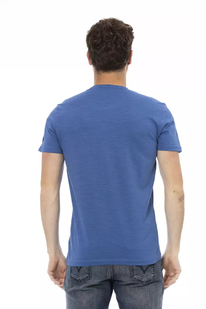 T-shirt bleu sophistiqué Trussardi Action avec imprimé sur le devant