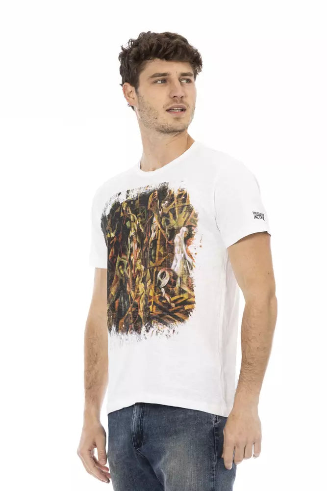 T-shirt blanc élégant à col rond avec imprimé sur le devant Trussardi Action