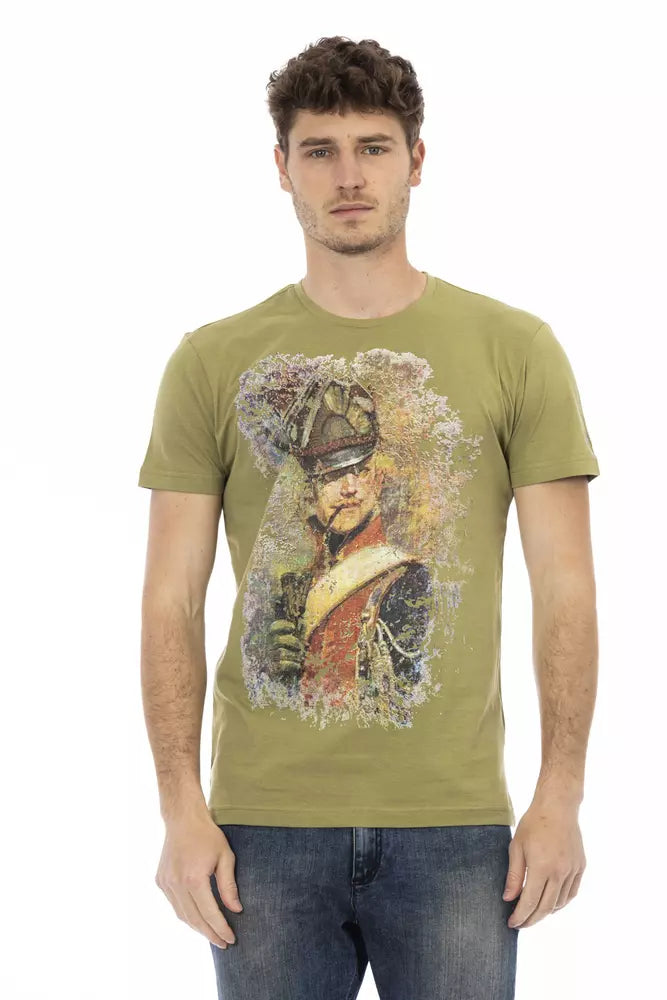 T-shirt vert à manches courtes Trussardi Action Chic avec imprimé sur le devant