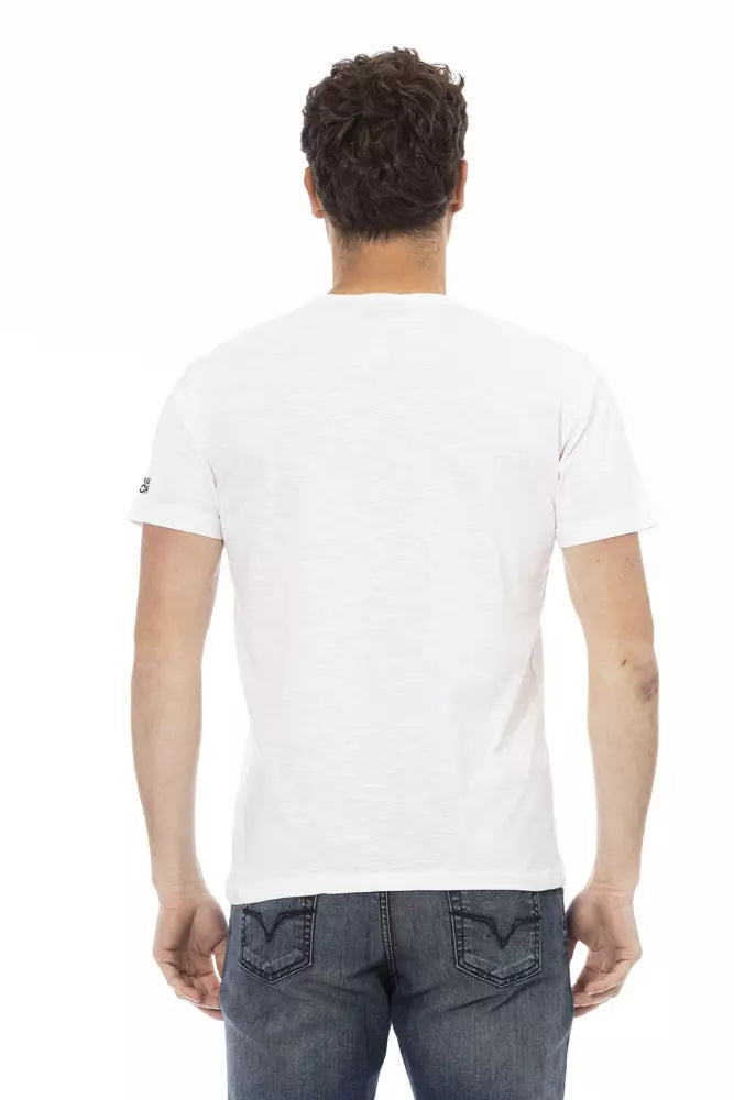 Elegante camiseta blanca de cuello redondo con estampado frontal Trussardi Action