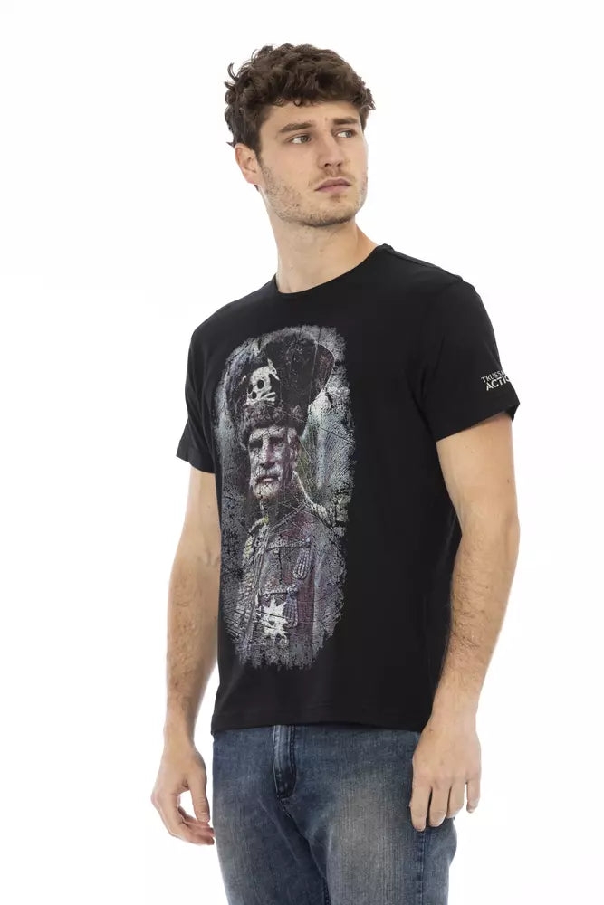 Camiseta gráfica elegante negra con estilo artístico de Trussardi Action