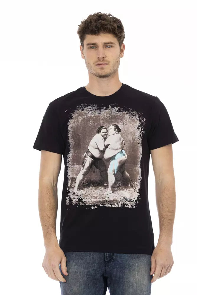 T-shirt noir décontracté Trussardi Action Elevated avec imprimé unique sur le devant